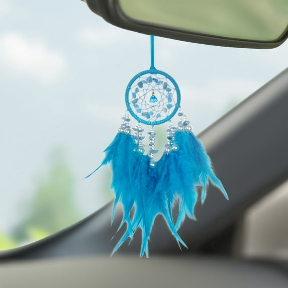 Mini Dream Catcher Car Interior Rearview Mirror Hanging Decor,Feather Dream Catcher Boho Hanging Ornaments,Crystal Charm Pendant Accessories,Gift for Girl