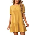 thumbnail image 1 of Mini Dress Sevevn Women's Summer Loose Fits Dress Cotton Linen Round Neck Short Sleeve Dress, 1 of 8