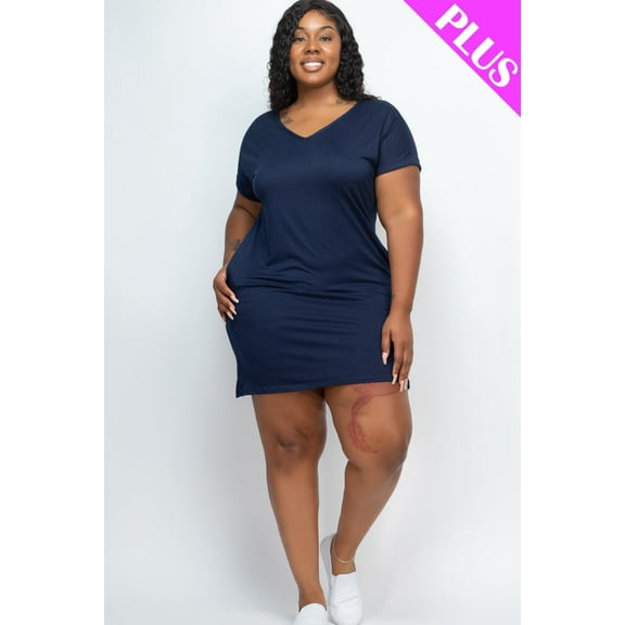 Mini Dress with Cap Sleeves and Pockets in Plus Size