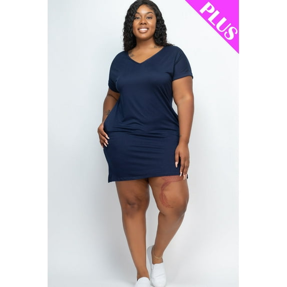 Mini Dress with Cap Sleeves and Pockets in Plus Size
