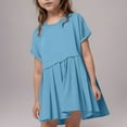 thumbnail image 1 of Mini Dresses for Teens Girls 5-14 Years Kids Short Sleeve Crew Neck Solid Color Loose Comfort Pleated Going-Out Sports Dress, 1 of 8