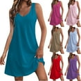 thumbnail image 1 of Mini Dresses for Women 2024 Plus Size Comfort Pocket Printing Sleeveless V-Neck Dress, 1 of 8