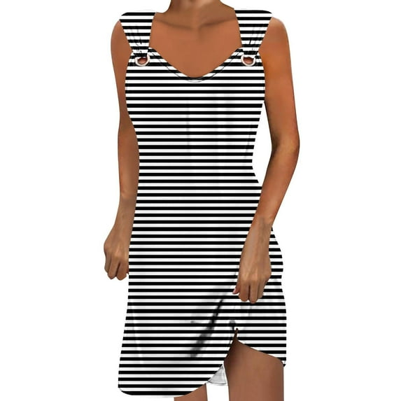 Mini Dresses for Women 2024 Plus Size Comfort Solid Color Pocket Sleeveless V-Neck Dress