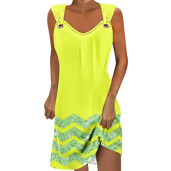 Mini Dresses for Women 2024 Plus Size Comfort Solid Color Pocket Sleeveless V-Neck Dress