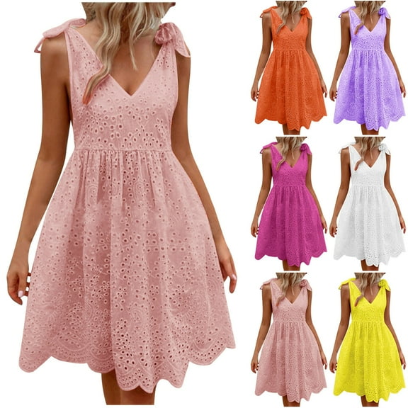 Mini Dresses for Women 2024 Plus Size Fallow Solid Color Sleeveless Frenum V-Neck Dresses