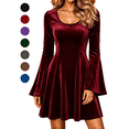 thumbnail image 1 of Mini Dresses for Women Crewneck Flare Long Sleeve Waist Cinched Pleated Flowy Fall Winter Formal Cocktail Party Wedding Guest Dress,Sizes S-3XL, 1 of 9