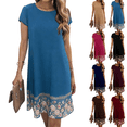 thumbnail image 1 of Mini Dresses for Women Crewneck Short Sleeve Sundress Loose Flowy Printed Vacation Party Wedding Guest Dresses S-2XL, 1 of 6