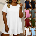 thumbnail image 1 of Mini Dresses for Women Plus Size Crewneck Short Sleeve Ruffled Flowy Vacation Casual T Shirt Dress S-5XL, 1 of 7