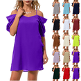 thumbnail image 1 of Mini Dresses for Women Spaghetti Strap Off Shoulder Short Sleeve Flowy Summer Vacation Casual Wedding Guest Dress S-2XL, 1 of 5