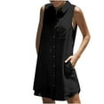 thumbnail image 1 of Mini Dresses for Women Summer Single Breasted Shirt Dress Casual Solid Color Sleeveless Dress Trendy Beach Vacation Outfits, 1 of 7
