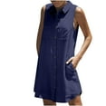 thumbnail image 1 of Mini Dresses for Women Summer Single Breasted Shirt Dress Casual Solid Color Sleeveless Dress Trendy Beach Vacation Outfits, 1 of 7
