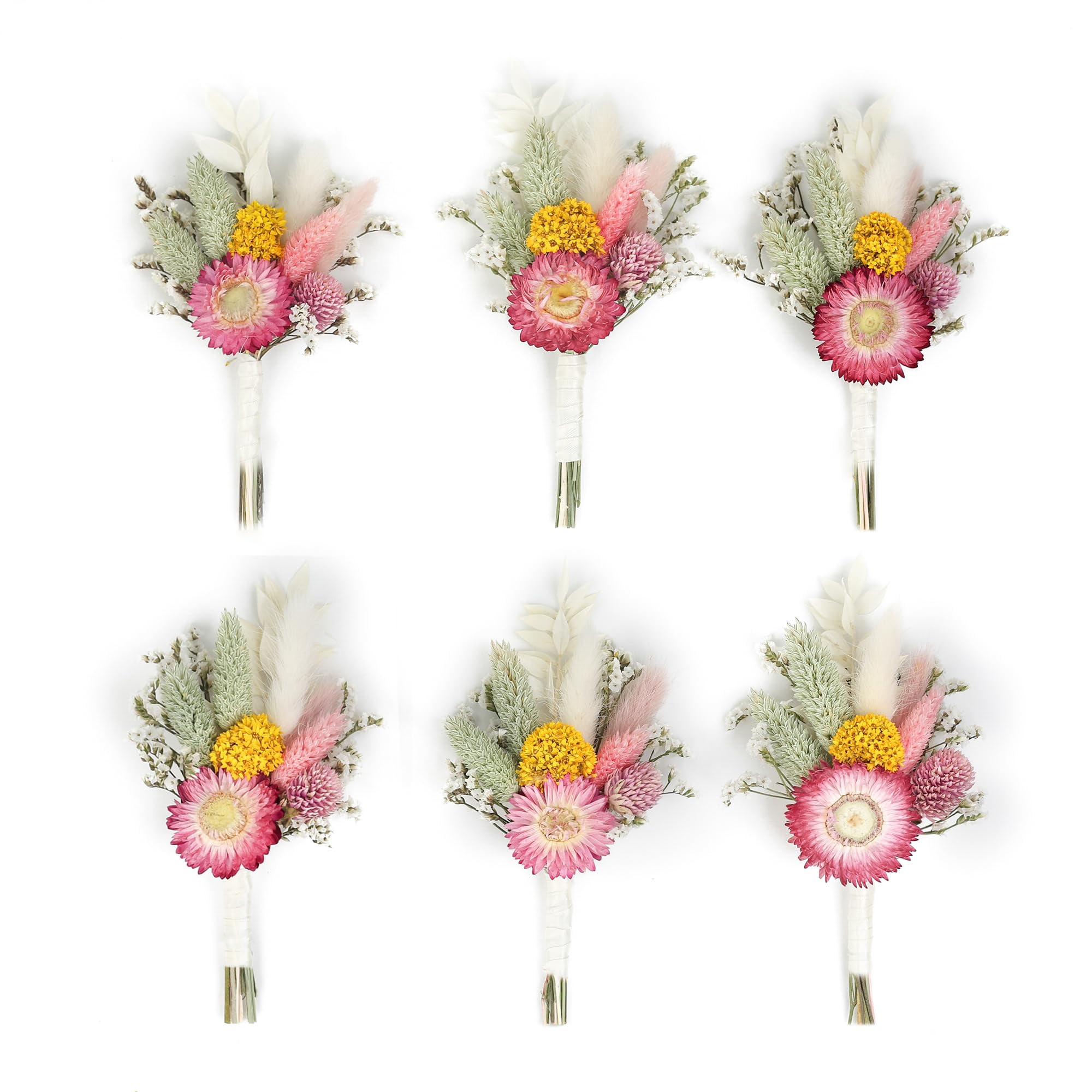 Mini Dried Flower Bouquets Burgundy Set of 6 Craft and Event Decor