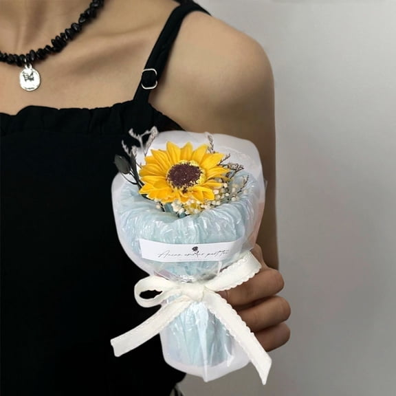 Mini Dried Flowers Bouquet Mixed Rose Baby's Breath Sunflower Mini Artificial Flowers Bouquet for DIY Craft Home Decor Natural Dried Flower Gift for Girls for Birthday Valentine's Day Clearance