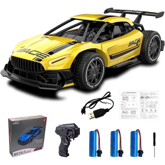 AOBAIWO Mini Drift RC Car 1/24 Scale RC Drift Car with 3 Upgraded 1000mah Battery 2.4GHz 15km/h Racing RC Drifting Car 2WD Micro RC Cars Yellow