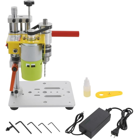Mini Drill Press Workstation with 360 Rotating Table - Benchtop Drilling Machine for DIY Jewelry Making, Woodworking, and Crafting, Double Cover Fixed Design with B10 Chuck