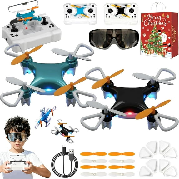 Mini Drone Beginner-Friendly Stunt Flyer, All-Ages Mini Drone with Easy Stunt Flights & 360° Tricks, Remote Little Aerobatic 4-Axis Drone with LED Light & Propeller Protection & Altitude Hold (2Pc)