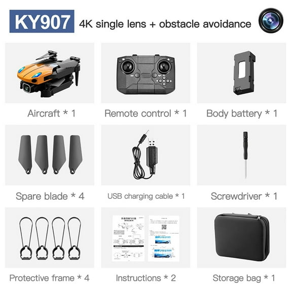 Mini Drone, KY907 Folding UAV Obstacle Avoidance Remote Control Aircraft 4K Camera HD Aerial Quadcopter Christmas Gift