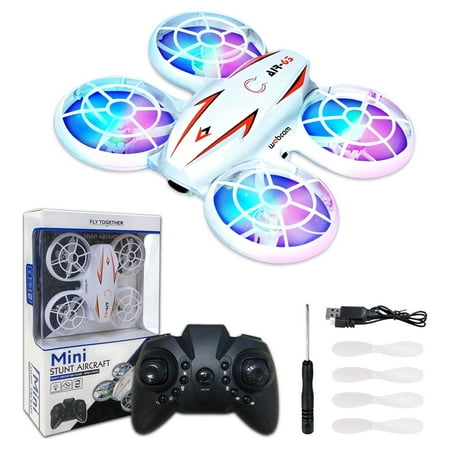 FEBFOXS Mini Toy Drone for Kids and Beginners, Remote Control Drone with LED Lights, RC Quadcopter Drone with Three Speeds, 360 Flip, Headless Mode and Automatic Obstacle Avoidance Mode, White