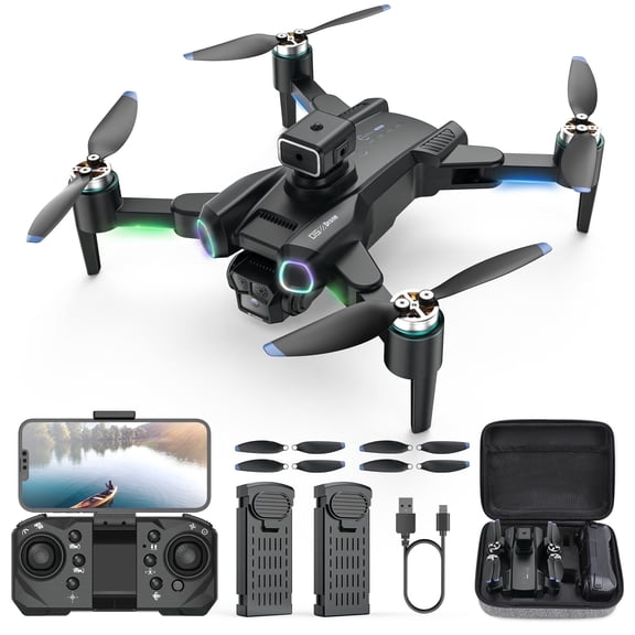 Mini Drone for Kids 12+, CS15 Foldable Drones with HD Camera, Headless Mode, LED Lights, 2 Batteries, Black