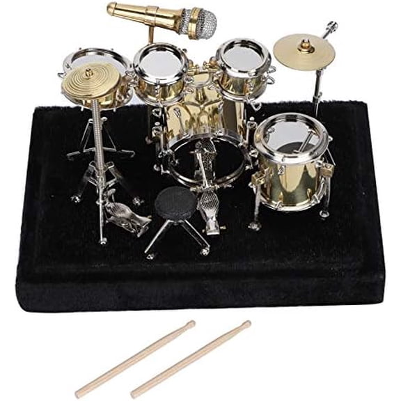 Mini Drum Model Kit, Retro Miniature Musical Instrument Set with Display Box and Base for Home Decoration, Graduation Gift Collection$$Music