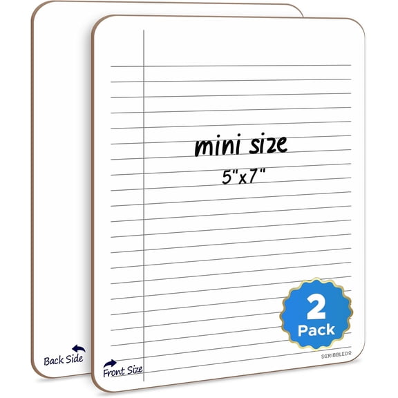 Mini Dry Erase Notepad 5x7, Lined Whiteboard Memo, 2 Pack | Mini Size Fits Beside Keyboard, Smooth Rounded Corners, Wipes Clean With Water, Great For Sharing And Desk
