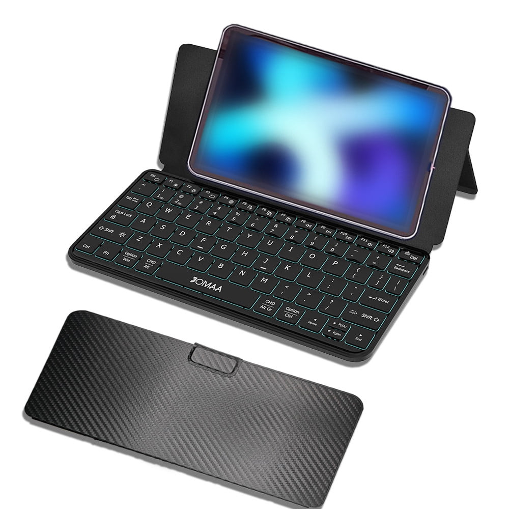 Mini Dual Bluetooth Keyboard with Any-Angle Kickstand & Leather Cover, Wireless Backlit Keyboard for Cell Phone, Ultra-Slim Portable, Rechargeable