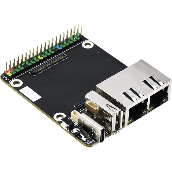 Mini Dual Gigabit Ethernet Base Board Compatible with Compute Module 4 CM4/4 Lite, Dual Gigabit Ethernet Ports,1xUSB 2.0 Port,1x40PIN GPIO Header,5V, Type-C Interface