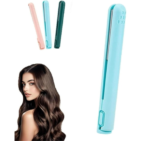 Mini Dual-Purpose Curling Iron, Dual Glam Curling Wand & Flat Iron Hair Straightener for All Hair Types (Blue)