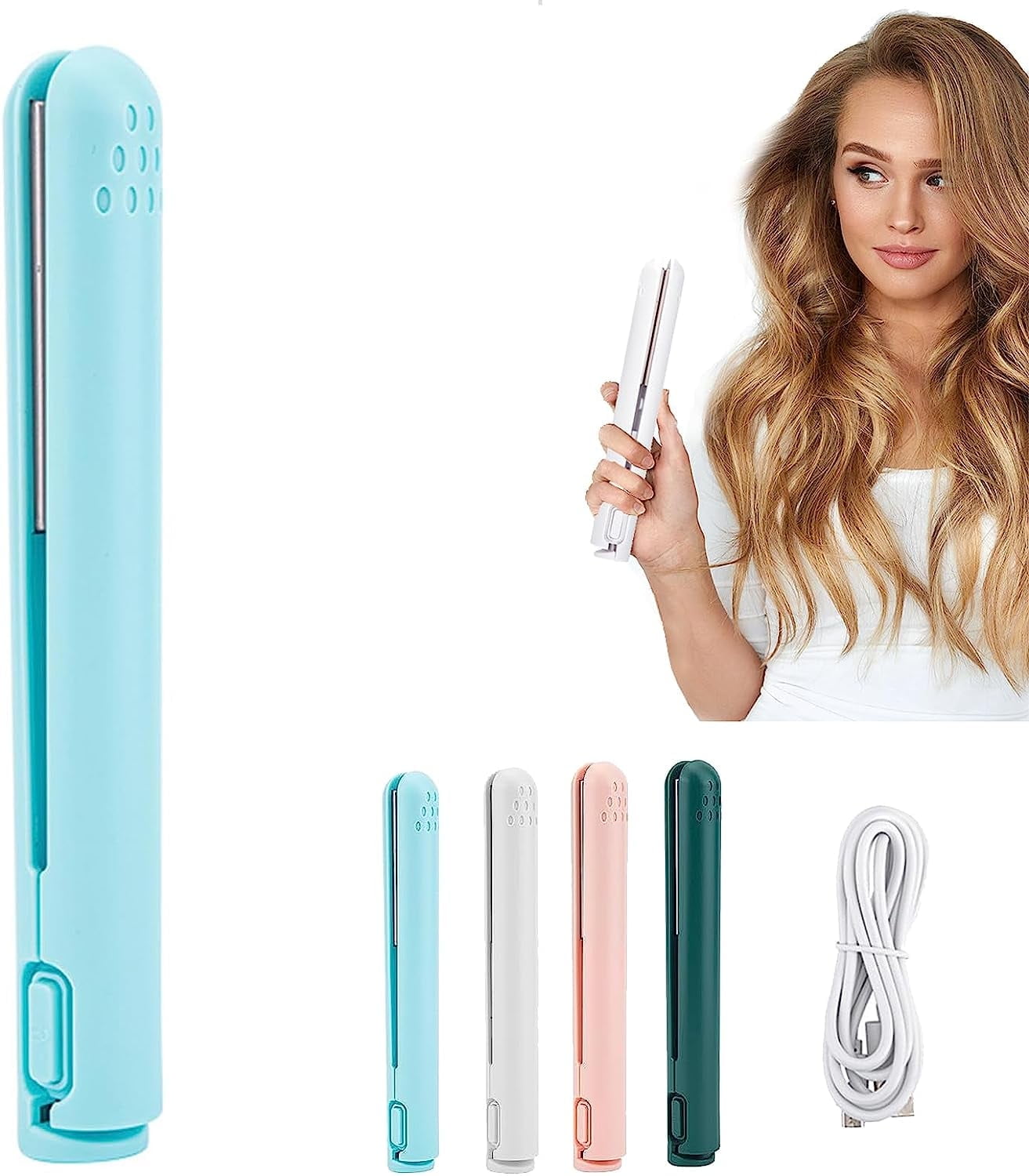 Mini 2-in-1 Lockenstab & Glätteisen – Kompakt Für Reisen, Mit Keramikplatten (Blau)