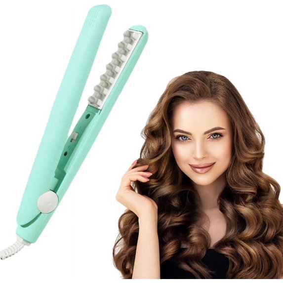 Mini Dual Purpose Curling Iron, Portable Mini Wave Hair Curling Iron Root Lifter and Volume Enhancer 2 in 1 Mini Curling Iron, Portable Travel Curling Wand for Short and All Hair Types (Green)