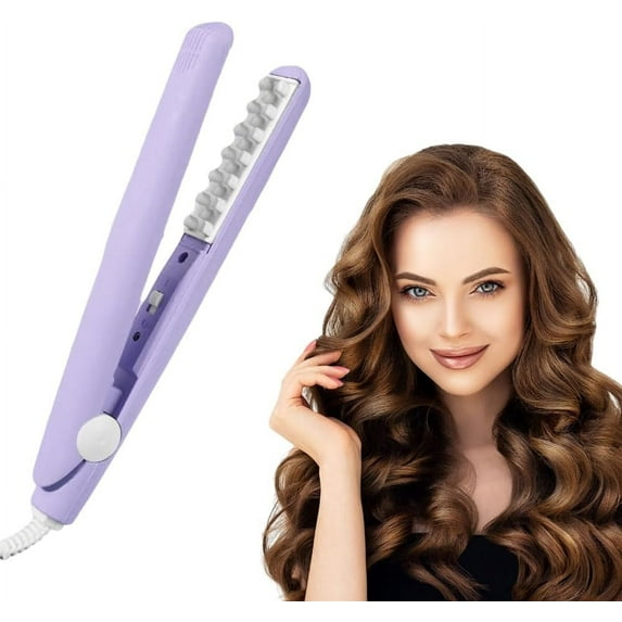 Mini Dual Purpose Curling Iron, Portable Mini Wave Hair Curling Iron Root Lifter and Volume Enhancer 2 in 1 Mini Curling Iron, Portable Travel Curling Wand for Short and All Hair Types (Purple)