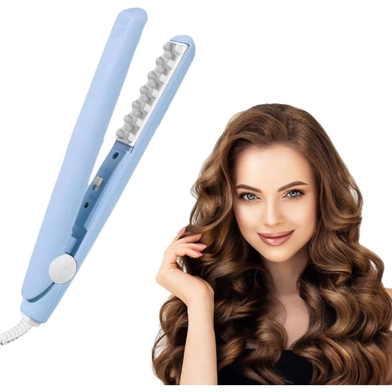 Mini Dual Purpose Curling Iron, Portable Mini Wave Hair Curling Iron Root Lifter and Volume Enhancer 2 in 1 Mini Curling Iron, Portable Travel Curling Wand for Short and All Hair Types (Blue)