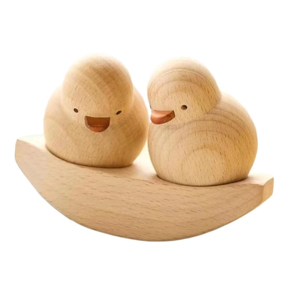 Mini Duck Desktops Decorations 2Pcs Wood Ornament Set Couple Small Statue