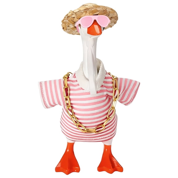 Mini Duck Figurine Accessories Kit with Striped Shirts, Sunglasses, Straw Hats and Gold Chains for 7-Inch Porch Goose Decor, Tabletop Display and Hip-Hop Costume