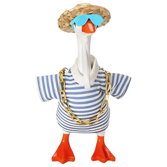 Mini Duck Figurine Summer Outfit Set Striped Shirt Sunglasses for Porch Tabletop Holiday Decorations