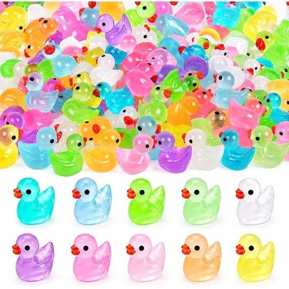Mini Ducks 100Pcs Luminous Mini Resin Ducks Glow in The Dark, Tiny Animals Bulk to Hide, Miniature Ducks Figures for Garden Aquarium DIY Crafts Party Favors Hide & Seek Toys