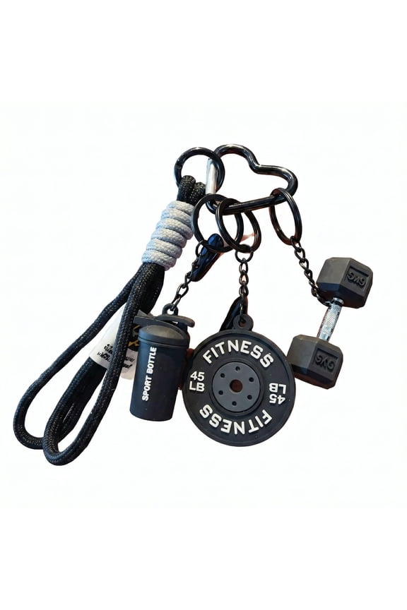 Compact Dumbbell Love Key Ring Keychain, Black, 9