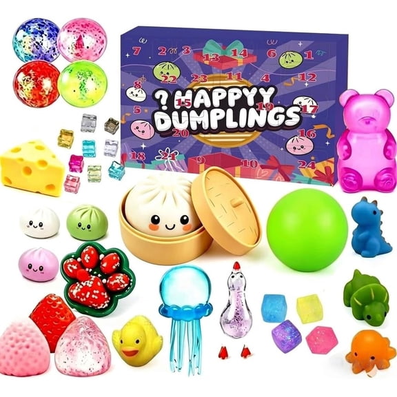 Mini Dumpling Squish Advent Calendar, Mini Stress Toys 24 Pack, Glitter Dumpling Squish, 2026 Upgrade Cute Stress Balls Fidget Sensory (Various Styles)
