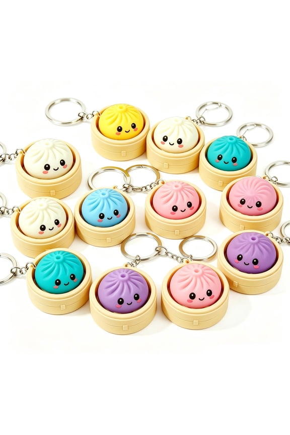 Mini Dumpling Squishy Keychain: Crisp Sound & Glow, Mini Dumpling Squishy Fidget Clicker