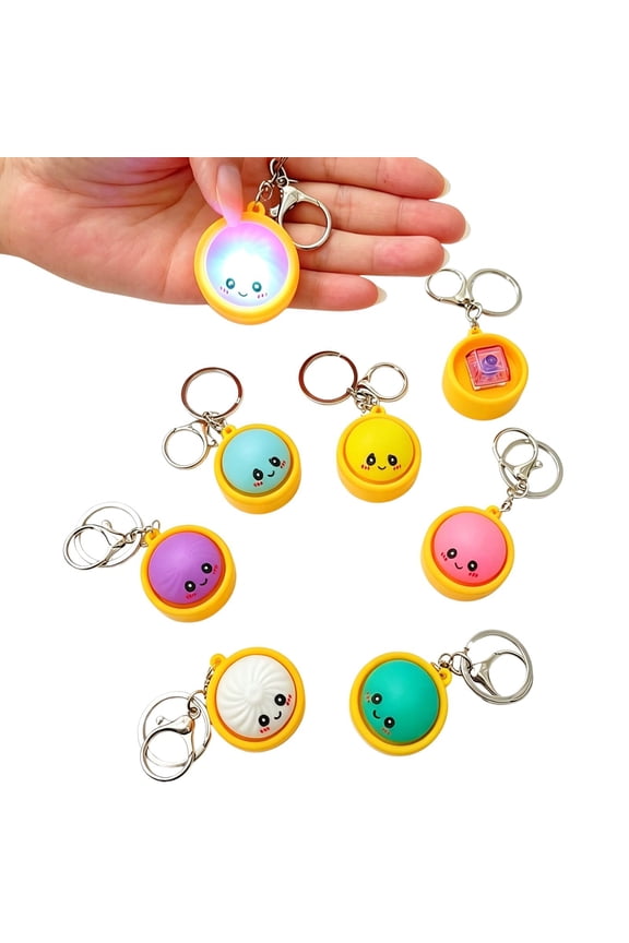 Mini Dumpling Squishy Stress Relief Fidget Clicker Keychain with Crisp Sound & Light, 6 Colors LED Glow Decompression Press Toy Pack for Keyrings Backpacks Office School
