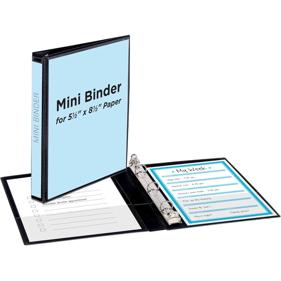 Mini Durable View 3 Ring Binder, Holds 5.5" x 8.5" Paper, 0.5" Round Rings, 100-Sheet Capacity, 0.7 Inch Wide Spine, 1 Black Binder, Great for Home, School Supplies, Office, and More (27725)