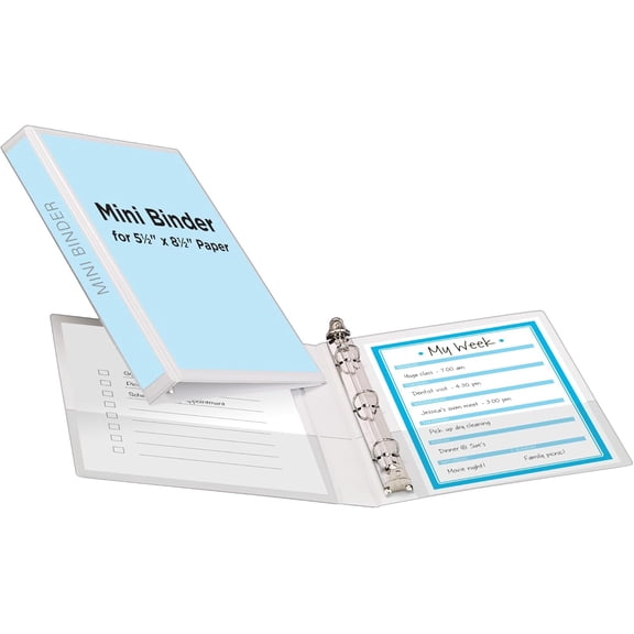 Mini Durable View 3 Ring Binder, Holds 5.5" x 8.5" Paper, 0.5" Round Rings, 100-Sheet Capacity, 0.7 Inch Wide Spine, 1 White Binder, Great for Home, School Supplies, Office, and More (27726)