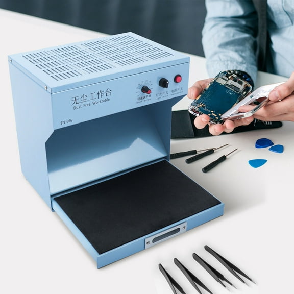 Mini Dust Free Room Worktable, 110V Portable Laminar Flow Hood Air Flow Clean Bench Workstation, Aluminum Alloy Clean Workbench Adjustable Wind Speed for Phone Repair