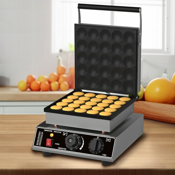 Mini Dutch Pancake Maker, 25PCS Dorayaki Baker Machine, 1750W Commercial Electric Poffertjes Grill, Non-stick Stainless Steel, Temp & Time Control, for Home Kitchen Restaurant