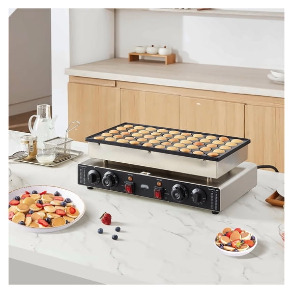 Mini Dutch Pancake Maker 50PCS, 1700W Electric Poffertjes Grill, 43mm Dorayaki Baker, Non-Stick Stainless Steel, Dual Control for Home & Restaurant