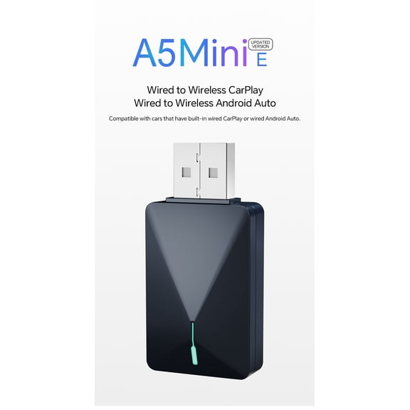 Mini E Wired To Wireless CarPlay Box Mini Plug-in Android Adapter Bluetooth Auto Connection CarPlay and Auto 5GHz Wi-Fi5