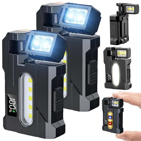 Mini EDC Flashlight 1200 Lumens – 2PCS Super Bright 3 Modes EDC Flashlight, Rechargeable Mini ABS Light with Magnet, Portable Pocket Dual Light, 180° Rotatable Magnetic Torches for Outdoor Emergency