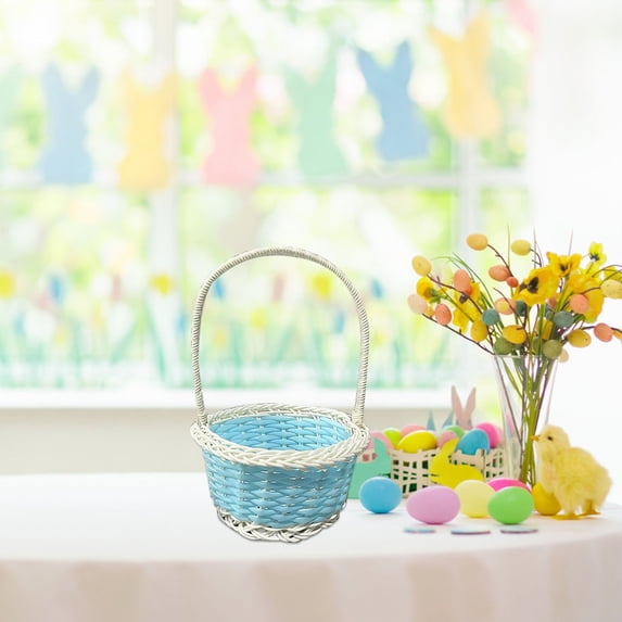 Mini Easter Basket Plastic Woven Blue Small Picnic Basket for Crafts Decor Egg Hunt Party Supply