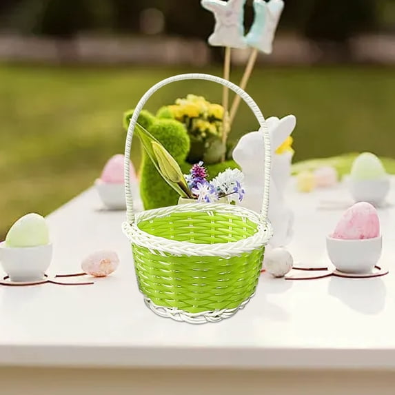 Mini Easter Basket Plastic Woven Green Small Picnic Basket for Crafts Decor Egg Hunt Party Supply