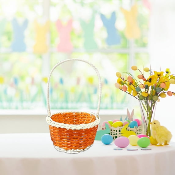 Mini Easter Basket Plastic Woven Orange Small Picnic Basket for Crafts Decor Egg Hunt Party Supply